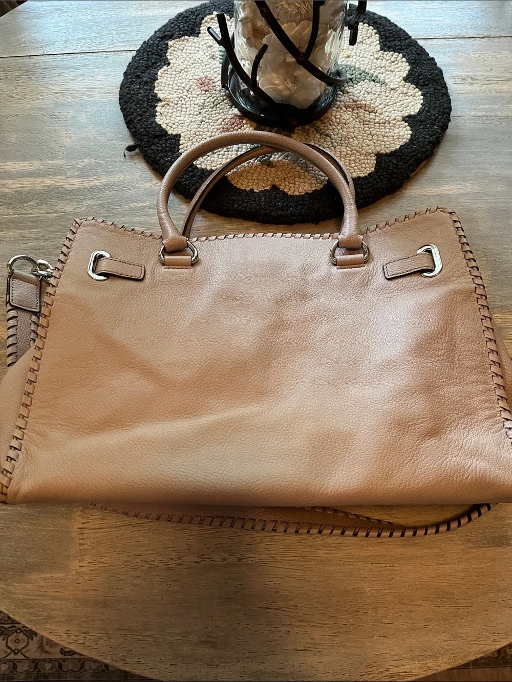 Final price! Michael Kors beige Leather Satchel with Whipstitch Trim